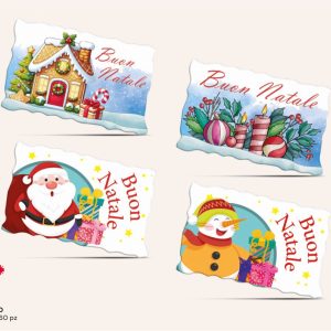 COD. 28861 - BIGLIETTI BUON NATALE IN ZUCCHERO PZ 60 -  WAFER FARMA DECOR